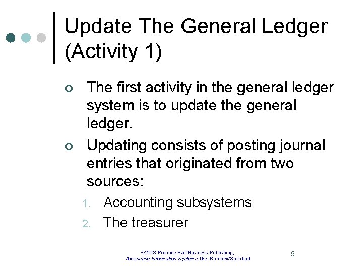 Update The General Ledger (Activity 1) ¢ ¢ The first activity in the general