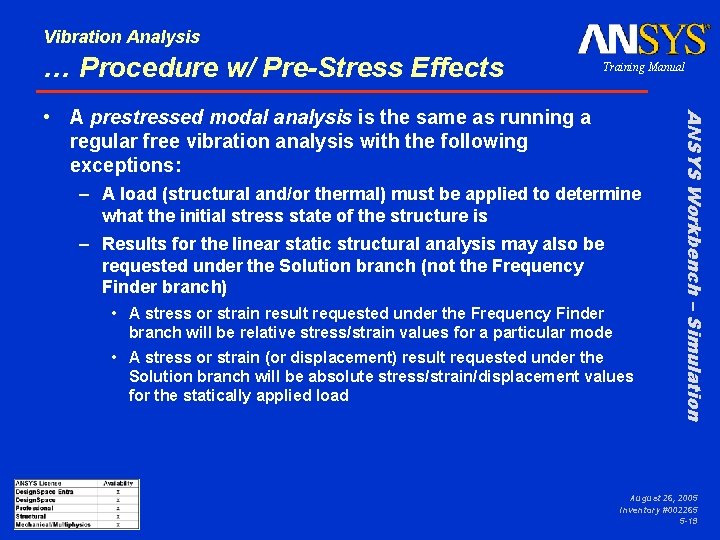 Vibration Analysis … Procedure w/ Pre-Stress Effects Training Manual – A load (structural and/or