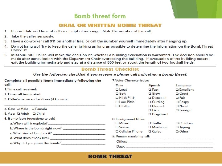 Bomb threat form 