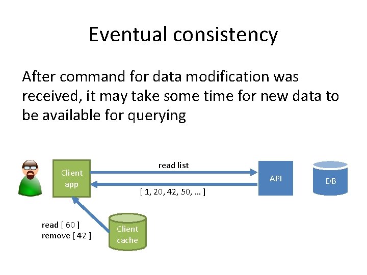 Eventual consistency After command for data modification was received, it may take some time