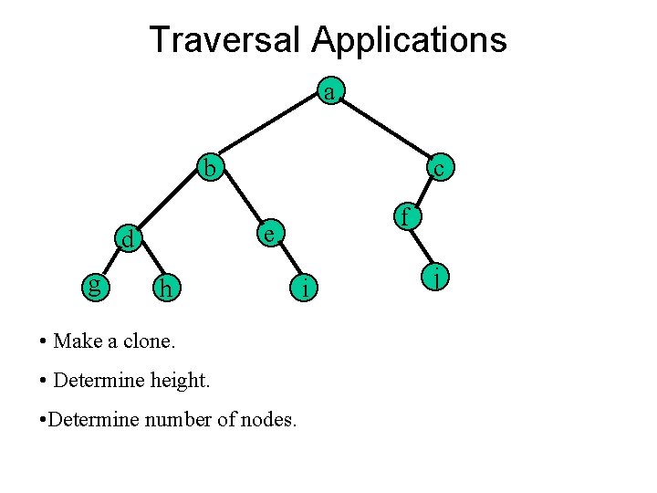 Traversal Applications a b f e d g c h • Make a clone.