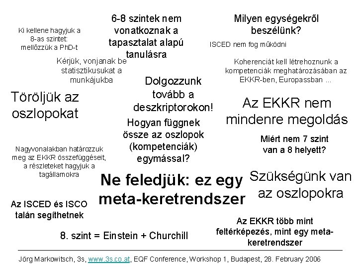 6 -8 szintek nem vonatkoznak a tapasztalat alapú tanulásra Ki kellene hagyjuk a 8