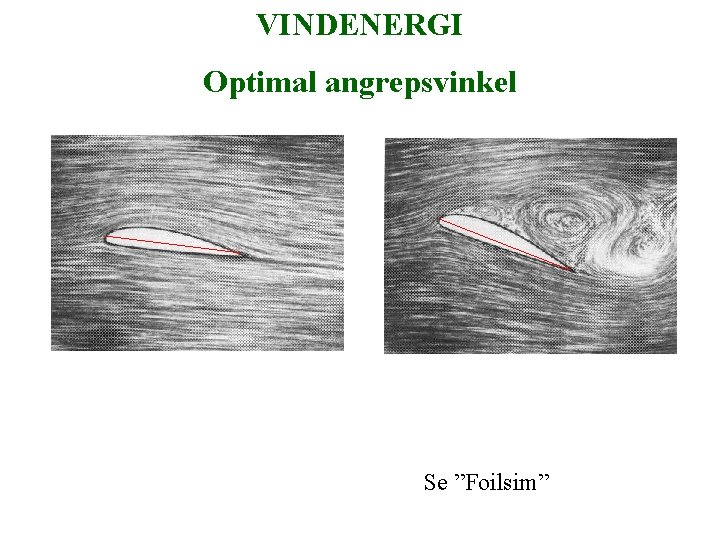 VINDENERGI Optimal angrepsvinkel Se ”Foilsim” 