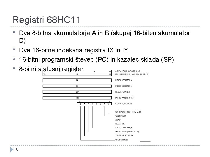 Registri 68 HC 11 Dva 8 -bitna akumulatorja A in B (skupaj 16 -biten