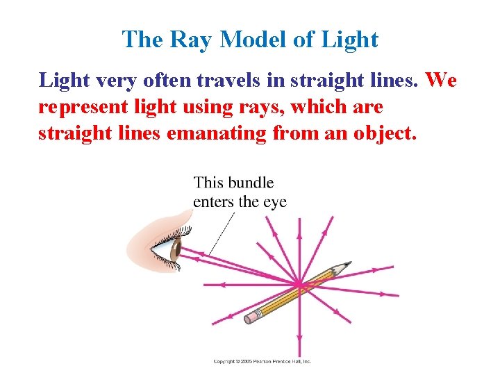The Ray Model of Light very often travels in straight lines. We represent light