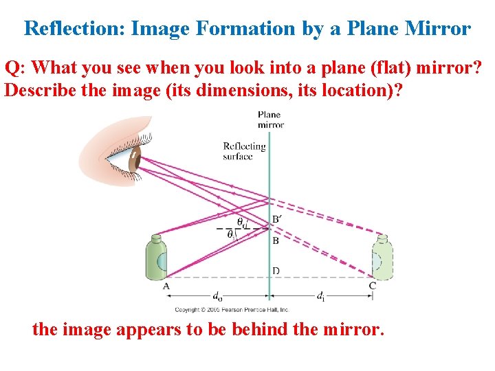 Reflection: Image Formation by a Plane Mirror Q: What you see when you look