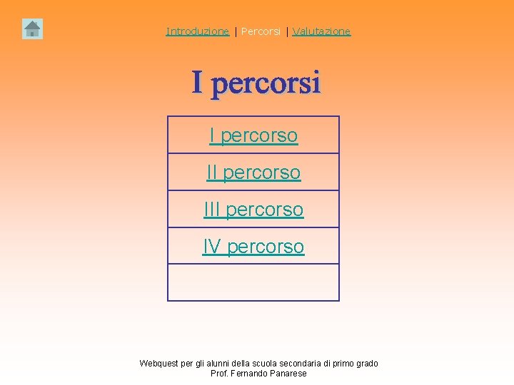 Introduzione | Percorsi | Valutazione I percorso III percorso IV percorso Webquest per gli