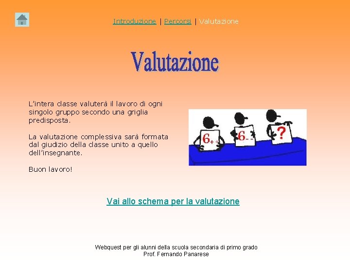 Introduzione | Percorsi | Valutazione L’intera classe valuterà il lavoro di ogni singolo gruppo