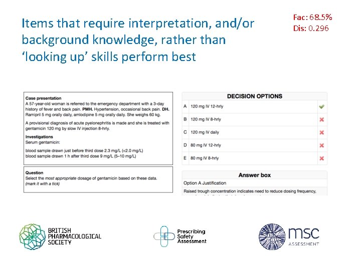 Items that require interpretation, and/or background knowledge, rather than ‘looking up’ skills perform best