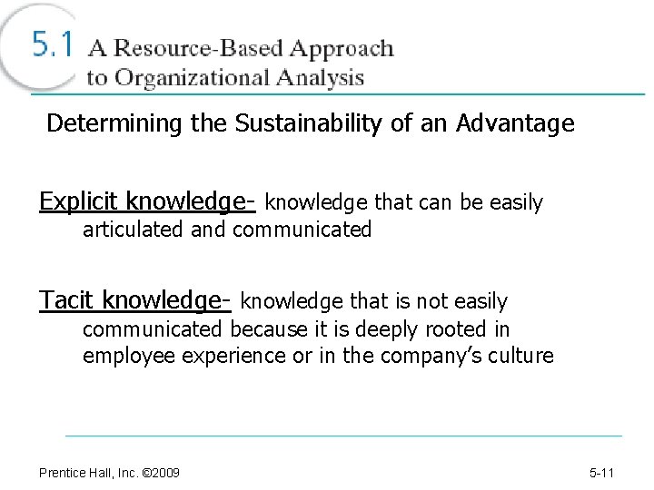 Determining the Sustainability of an Advantage Explicit knowledge- knowledge that can be easily articulated