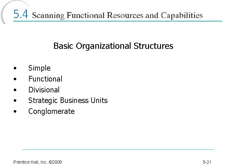 Basic Organizational Structures • • • Simple Functional Divisional Strategic Business Units Conglomerate Prentice