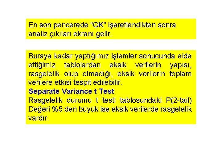 En son pencerede “OK” işaretlendikten sonra analiz çıkıları ekranı gelir. Buraya kadar yaptığımız işlemler