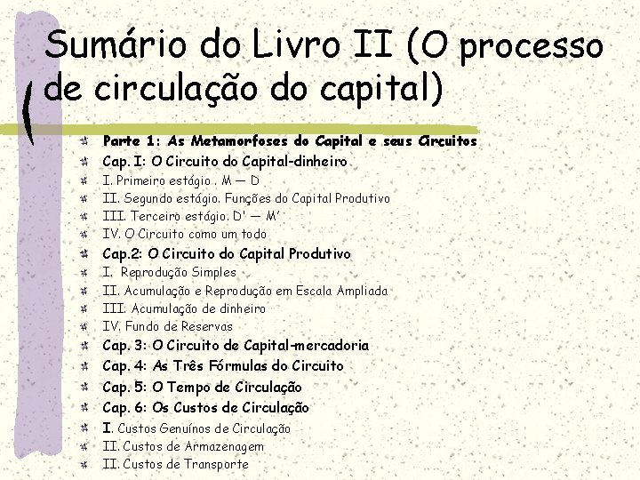 Sumário do Livro II (O processo de circulação do capital) Parte 1: As Metamorfoses