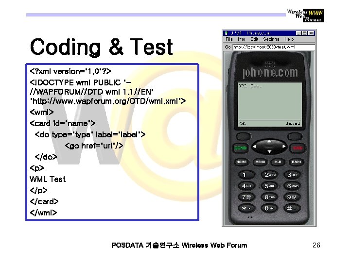 Coding & Test <? xml version="1. 0"? > <!DOCTYPE wml PUBLIC "//WAPFORUM//DTD wml 1.