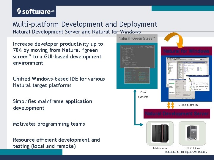 Multi-platform Development and Deployment Natural Development Server and Natural for Windows Natural "Green Screen"