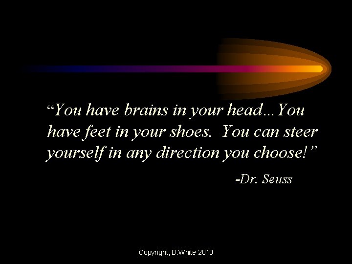 “You have brains in your head…You have feet in your shoes. You can steer