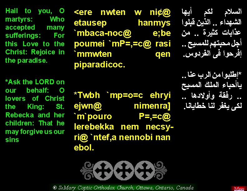 Hail to you, O martyrs: Who accepted many sufferings: For this Love to the