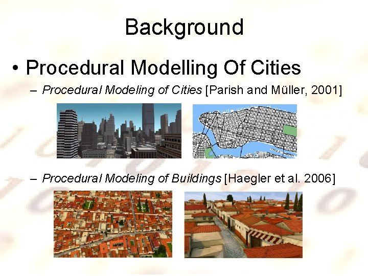 Background • Procedural Modelling Of Cities – Procedural Modeling of Cities [Parish and Müller,