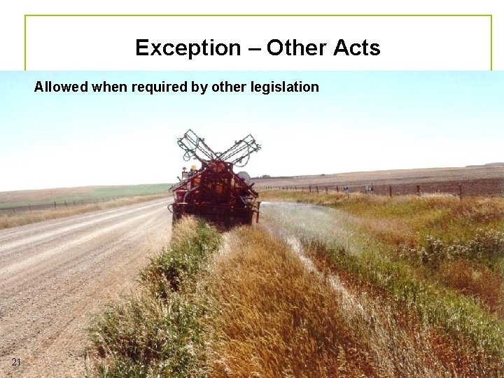 Exception – Other Acts Allowed when required by other legislation 21 