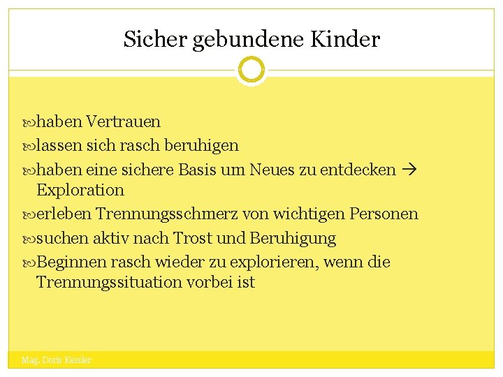 Sicher gebundene Kinder haben Vertrauen lassen sich rasch beruhigen haben eine sichere Basis um