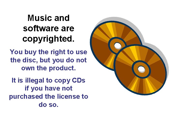 Music and software copyrighted. You buy the right to use the disc, but you