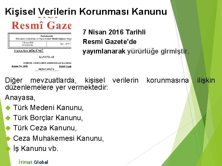 Kişisel Verilerin Korunması Kanunu 7 Nisan 2016 Tarihli Resmi Gazete’de yayımlanarak yürürlüğe girmiştir. Diğer