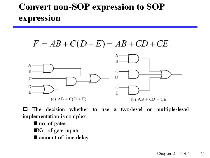 Convert non-SOP expression to SOP expression p The decision whether to use a two-level