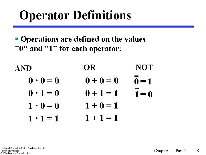 Operator Definitions § Operations are defined on the values "0" and "1" for each
