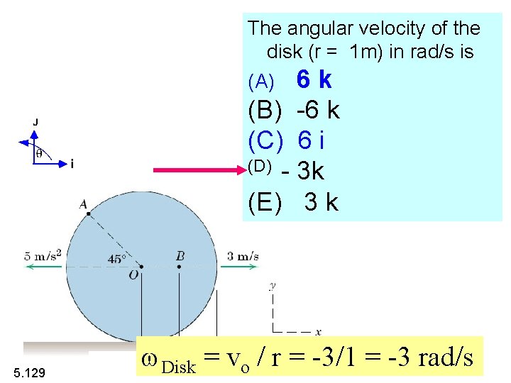 The angular velocity of the disk (r = 1 m) in rad/s is (A)