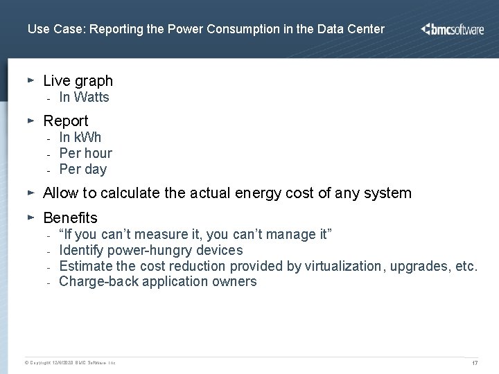 Use Case: Reporting the Power Consumption in the Data Center Live graph - In