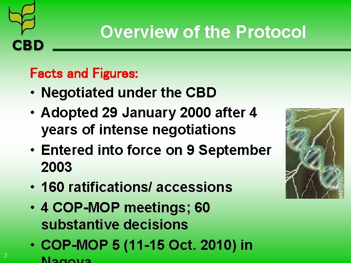 CBD 3 Overview of the Protocol Facts and Figures: • Negotiated under the CBD