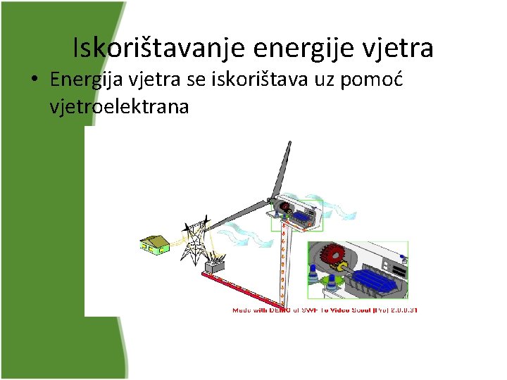 Iskorištavanje energije vjetra • Energija vjetra se iskorištava uz pomoć vjetroelektrana Iskorištavanje energije vjetra • Energija vjetra se iskorištava uz pomoć vjetroelektrana