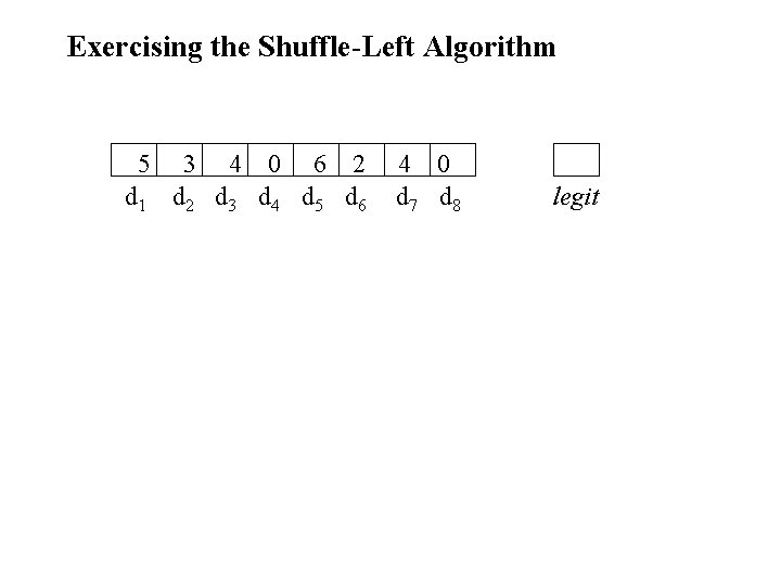 Exercising the Shuffle-Left Algorithm 5 d 1 3 4 0 6 2 d 3
