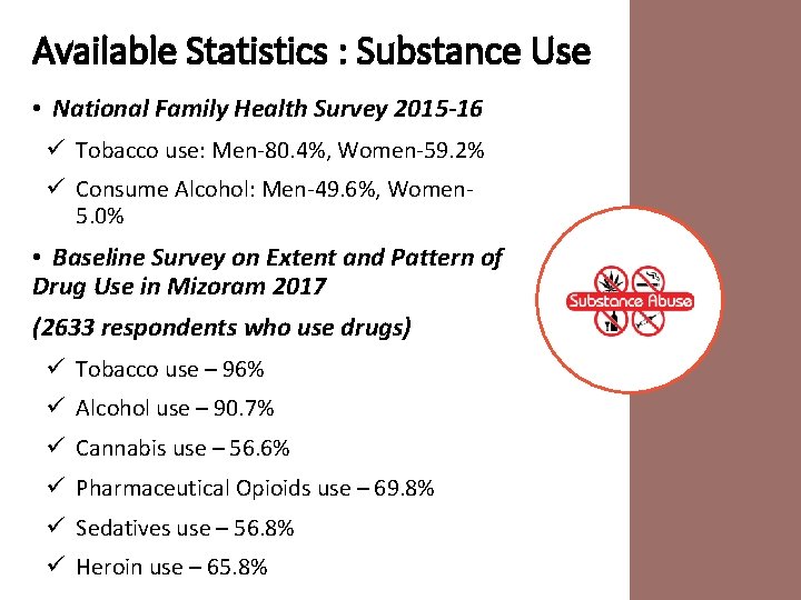 Available Statistics : Substance Use • National Family Health Survey 2015 -16 ü Tobacco