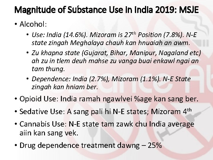 Magnitude of Substance Use in India 2019: MSJE • Alcohol: • Use: India (14.
