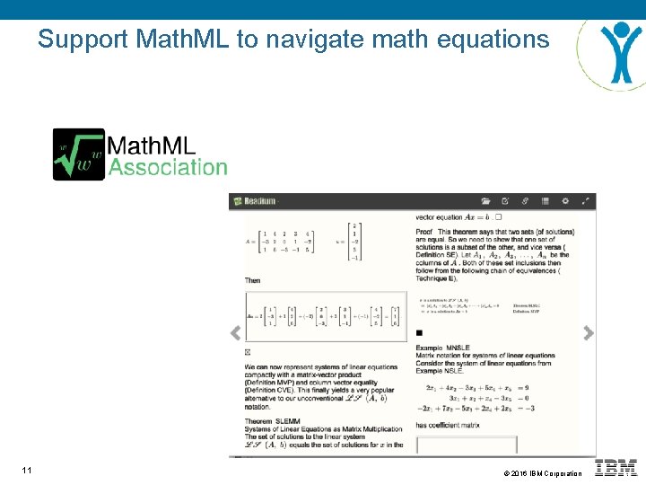 Support Math. ML to navigate math equations 11 © 2016 IBM Corporation 