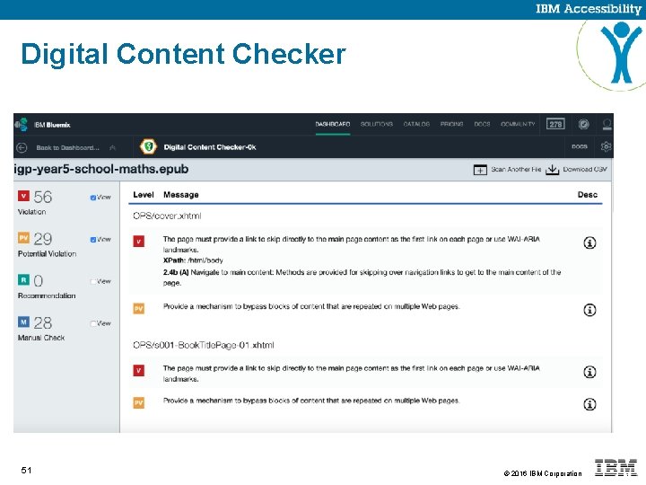 Digital Content Checker 51 © 2016 IBM Corporation 