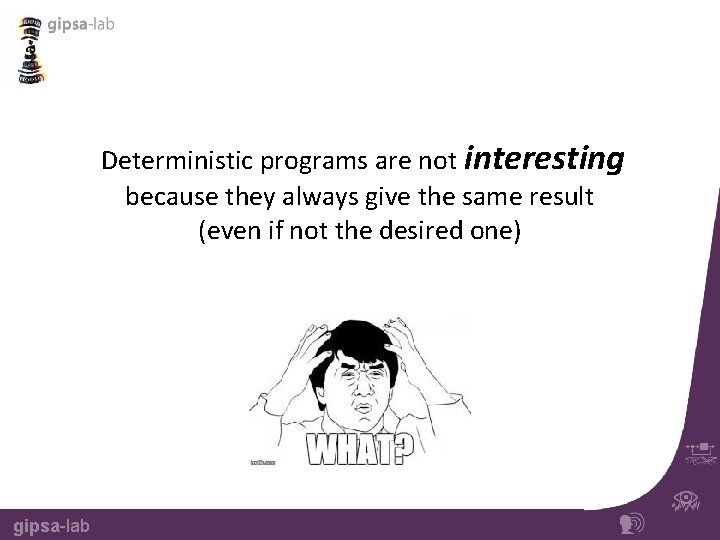 Deterministic programs are not interesting because they always give the same result (even if