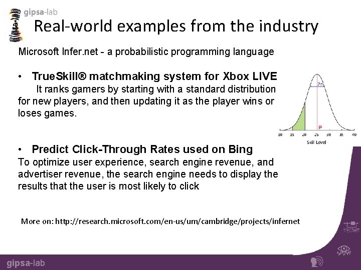 Real-world examples from the industry Microsoft Infer. net - a probabilistic programming language •