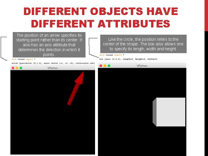 DIFFERENT OBJECTS HAVE DIFFERENT ATTRIBUTES The position of an arrow specifies its starting point DIFFERENT OBJECTS HAVE DIFFERENT ATTRIBUTES The position of an arrow specifies its starting point