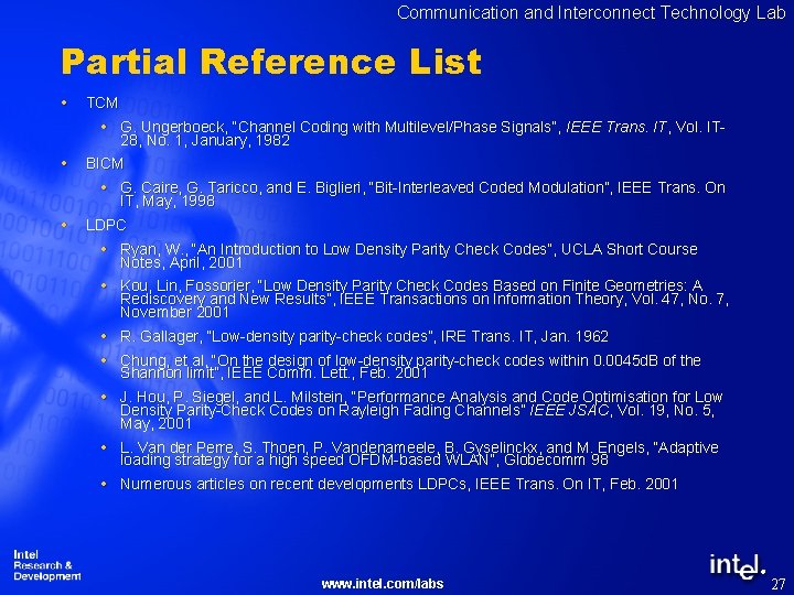 Communication and Interconnect Technology Lab Partial Reference List TCM G. Ungerboeck, “Channel Coding with