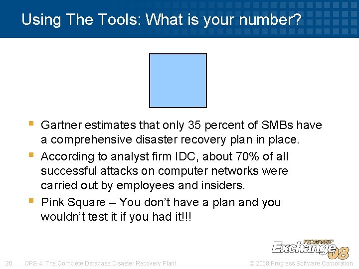 Using The Tools: What is your number? § § § 20 Gartner estimates that