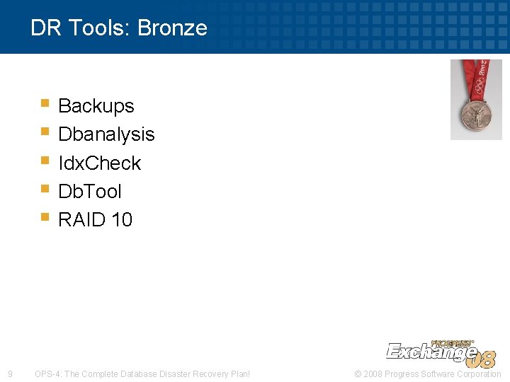 DR Tools: Bronze § Backups § Dbanalysis § Idx. Check § Db. Tool §