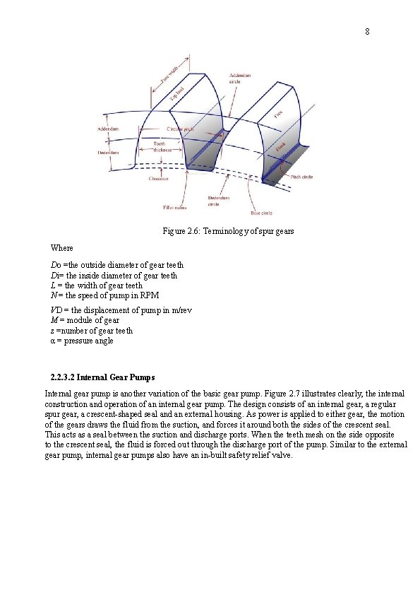 8 Figure 2. 6: Terminology of spur gears Where Do =the outside diameter of