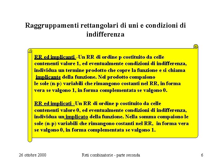 Raggruppamenti rettangolari di uni e condizioni di indifferenza RR ed implicanti -Un RR di