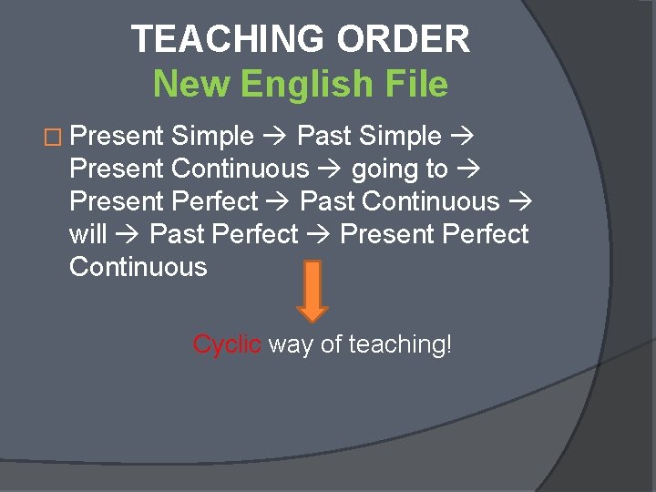 TEACHING ORDER New English File � Present Simple Past Simple Present Continuous going to