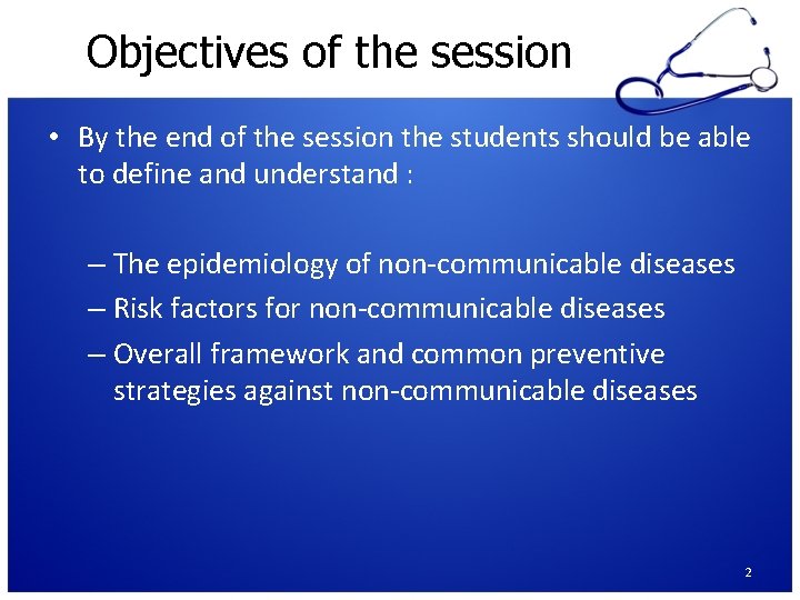 Objectives of the session • By the end of the session the students should