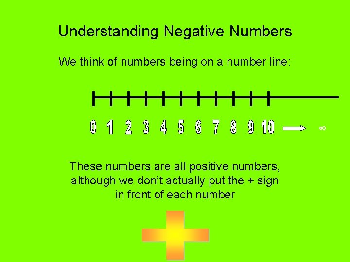 Understanding Negative Numbers We think of numbers being on a number line: ∞ These