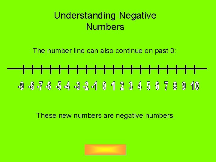 Understanding Negative Numbers The number line can also continue on past 0: These new