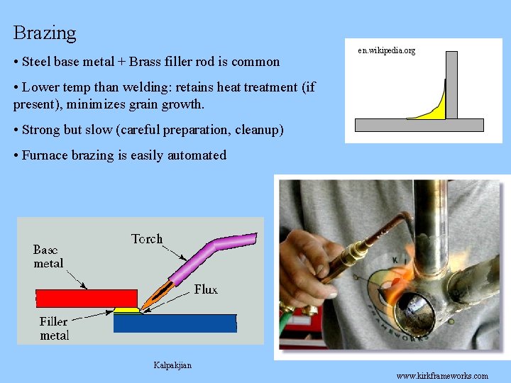 Brazing • Steel base metal + Brass filler rod is common en. wikipedia. org